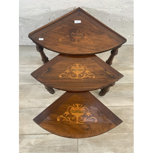 6 - A late 19th/early 20th century inlaid walnut nest of three tables - approx. 45cm high x 55cm wide x ... 