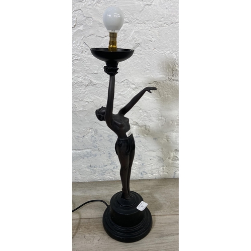 72 - An Art Deco style Widdop Bingham & Co Ltd bronzed resin figural table lamp on circular base - approx... 