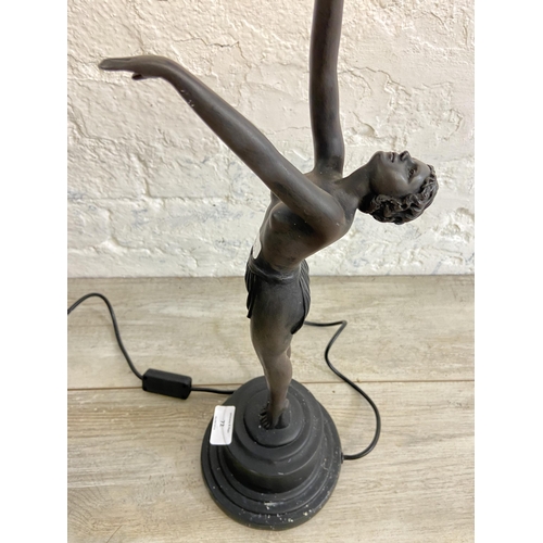 72 - An Art Deco style Widdop Bingham & Co Ltd bronzed resin figural table lamp on circular base - approx... 