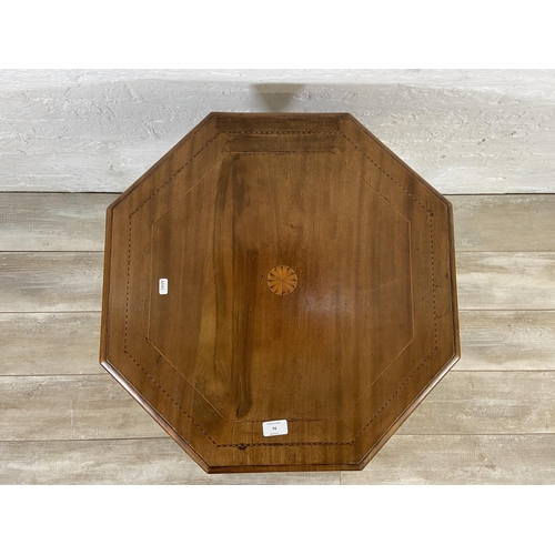 74 - An Edwardian inlaid mahogany octagonal two tier side table - approx. 71cm high x 60cm wide x 60cm de... 