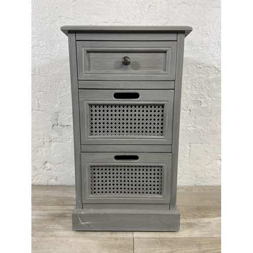 78 - A Dunelm Lucy Cane grey painted bedside chest of drawers -approx. 72cm high x 40cm wide x 32cm deep