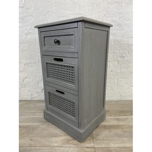 78 - A Dunelm Lucy Cane grey painted bedside chest of drawers -approx. 72cm high x 40cm wide x 32cm deep