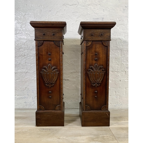 8 - A pair of carved mahogany jardinière stands/columns - approx. 83cm high x 27cm wide x 26cm deep