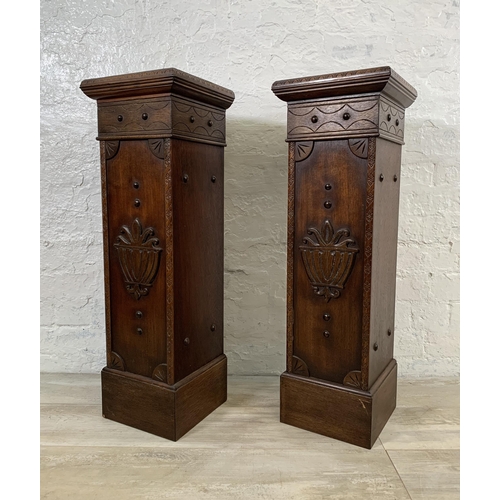 8 - A pair of carved mahogany jardinière stands/columns - approx. 83cm high x 27cm wide x 26cm deep