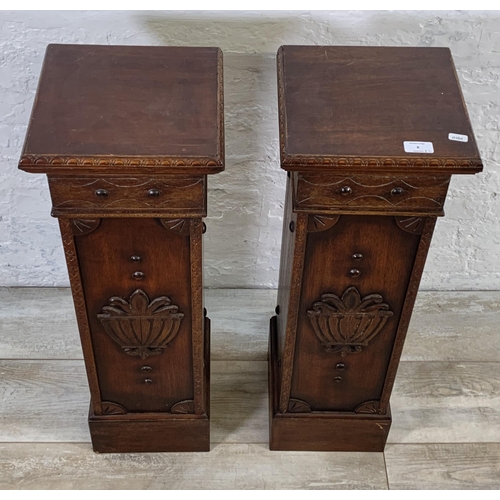 8 - A pair of carved mahogany jardinière stands/columns - approx. 83cm high x 27cm wide x 26cm deep