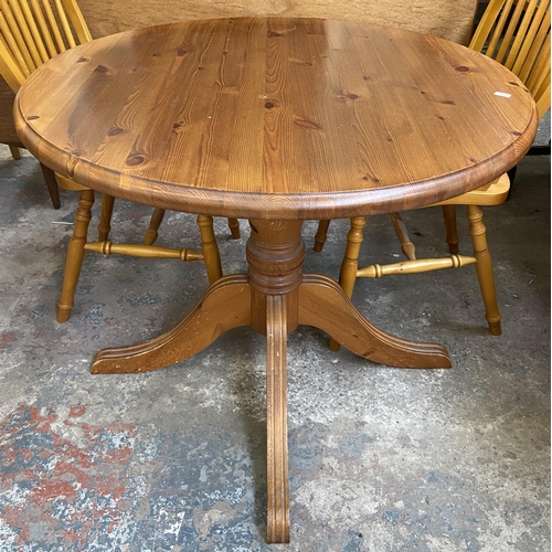 82 - Five pieces of furniture, one pine circular pedestal dining table - approx. 74cm high x 90cm diamete... 