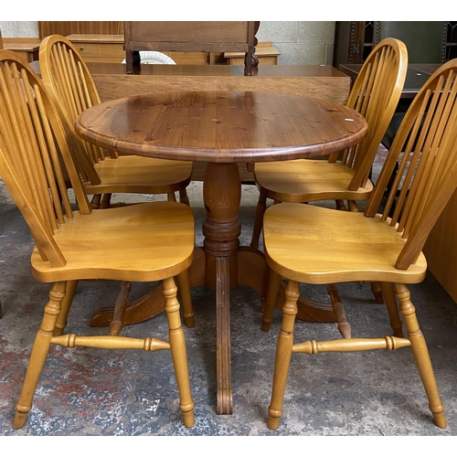 82 - Five pieces of furniture, one pine circular pedestal dining table - approx. 74cm high x 90cm diamete... 