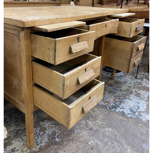 88 - A mid 20th century beech pedestal office desk - approx. 78cm high x 120cm wide x 69cm deep