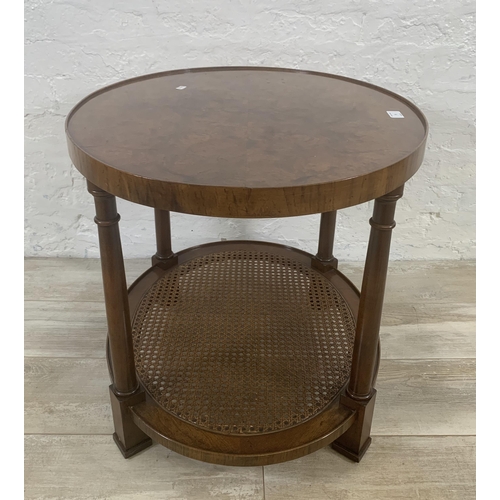 9 - An Art Deco style burr walnut and rattan oval two tier side table - approx. 56cm high x 56cm wide x ... 