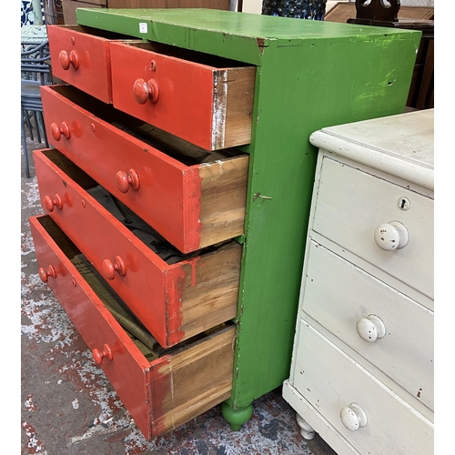 92 - A Victorian red and green painted chest of drawers - approx. 102cm high x 87cm wide x 45cm deep