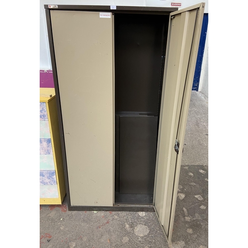 96 - An Easistore from Sheer Pride Limited brown and cream metal two door office cabinet - approx. 181cm ... 