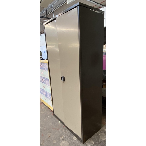 96 - An Easistore from Sheer Pride Limited brown and cream metal two door office cabinet - approx. 181cm ... 