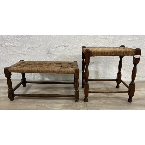 168 - Two oak framed woven stools