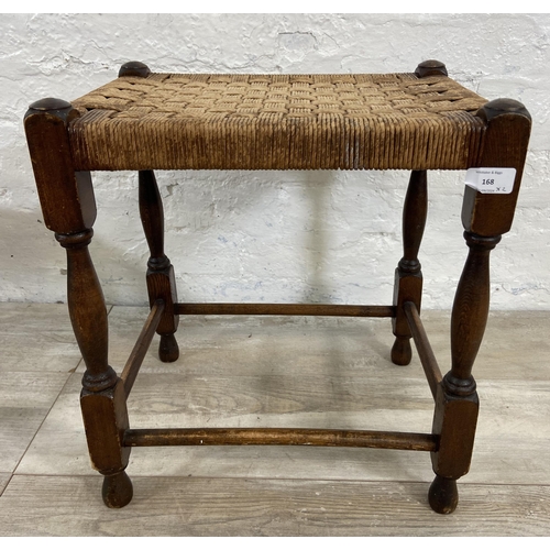 168 - Two oak framed woven stools