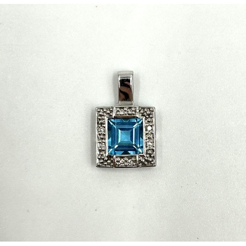 2111 - A 9ct white gold blue topaz and diamond pendant with certificate - approx. gross weight 1.9g