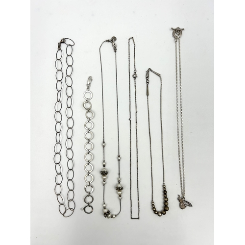 2117 - Six pieces of hallmarked .925 silver jewellery, five necklaces and one bracelet - approx. gross weig... 