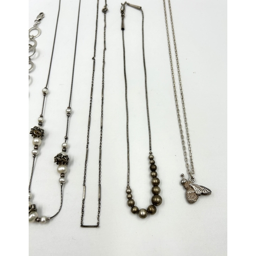 2117 - Six pieces of hallmarked .925 silver jewellery, five necklaces and one bracelet - approx. gross weig... 