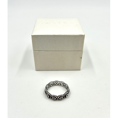 2143 - A boxed Pandora .925 silver dress ring, size Q - approx. gross weight 4g