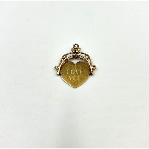 2146 - A 9ct gold 'I Love You' heart shaped spinner pendant - approx. gross weight 2.7g