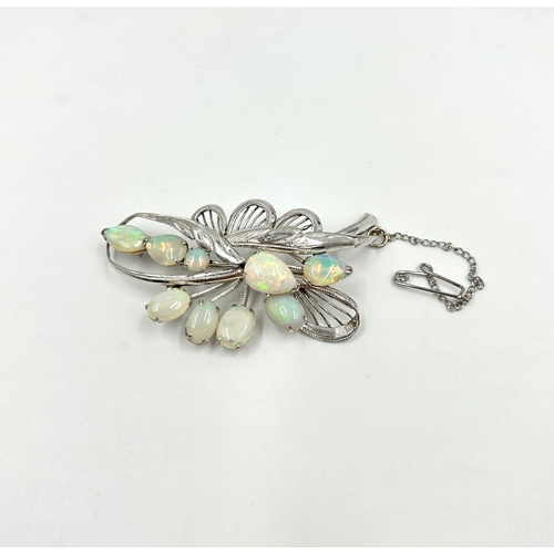 2149 - A 14ct white gold opal set foliate brooch - approx. gross weight 8.3g