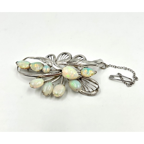 2149 - A 14ct white gold opal set foliate brooch - approx. gross weight 8.3g