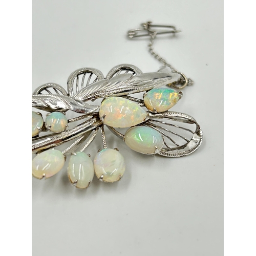 2149 - A 14ct white gold opal set foliate brooch - approx. gross weight 8.3g