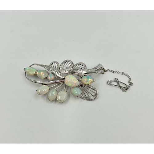 2149 - A 14ct white gold opal set foliate brooch - approx. gross weight 8.3g