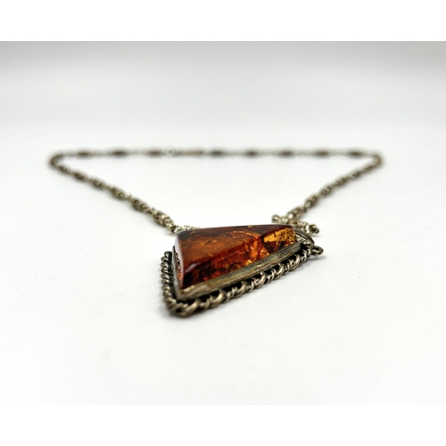 2155 - A .925 silver amber set pendant necklace - approx. gross weight 42g