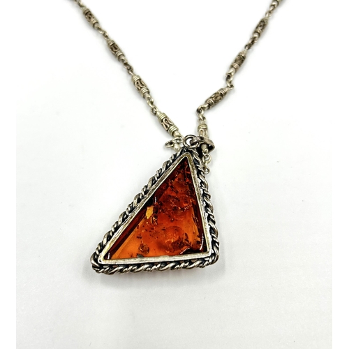 2155 - A .925 silver amber set pendant necklace - approx. gross weight 42g