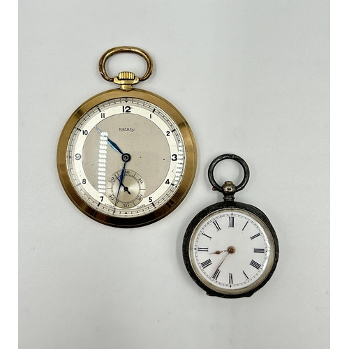 2180 - Two pocket watches, one Rotary gold plated hand wind men's and one Victorian .935 silver cased key w... 