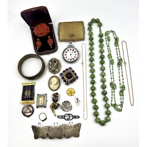 2183 - A collection of items to include cased antique coral brooch and earrings set, Stratton compact mirro... 