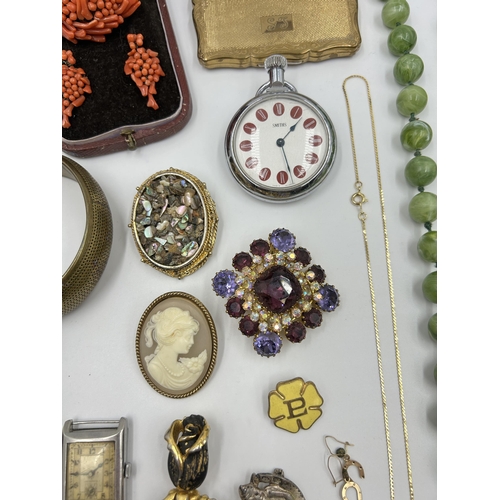 2183 - A collection of items to include cased antique coral brooch and earrings set, Stratton compact mirro... 