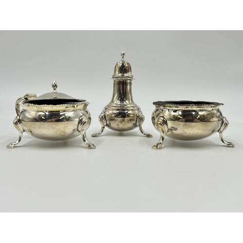 2227 - A H Pidduck & Sons hallmarked London silver three piece condiment set, dated 1975 - approx. gross we... 