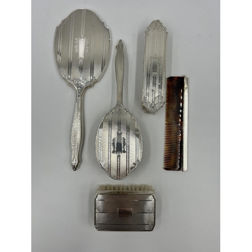 2229 - A W I Broadway & Co hallmarked Birmingham silver five piece vanity set, dated 1977