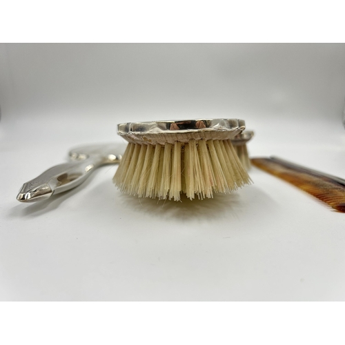 2229 - A W I Broadway & Co hallmarked Birmingham silver five piece vanity set, dated 1977