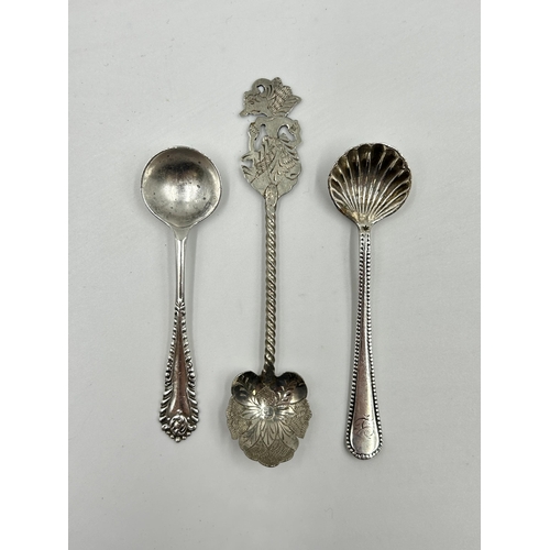 2235 - Three hallmarked silver condiment spoons, one London, one Birmingham and one Thai stamped .85 - appr... 