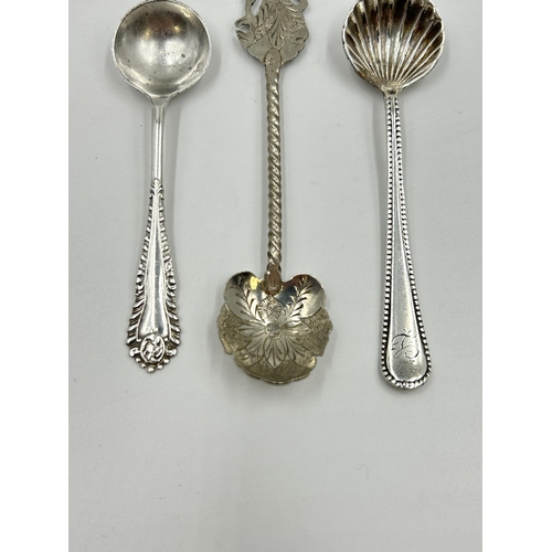 2235 - Three hallmarked silver condiment spoons, one London, one Birmingham and one Thai stamped .85 - appr... 