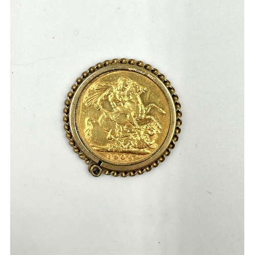 2246 - A 1904 Edward VII 22ct gold full sovereign with 9ct gold pendant mount - approx. gross weight 9.6g