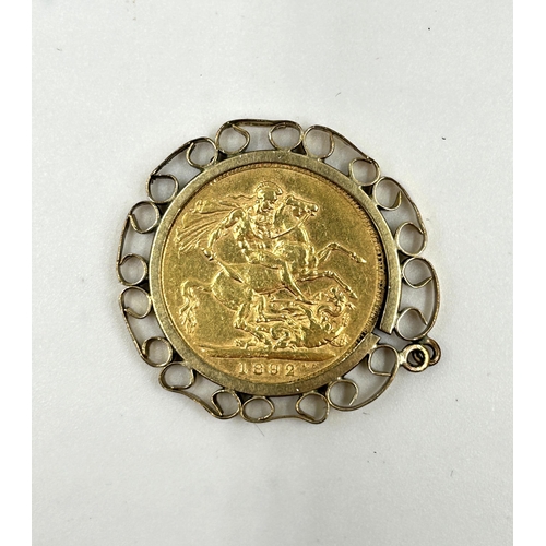 2248 - An 1892 Queen Victoria 22ct gold full sovereign with 9ct gold pendant mount - approx. gross weight 1... 