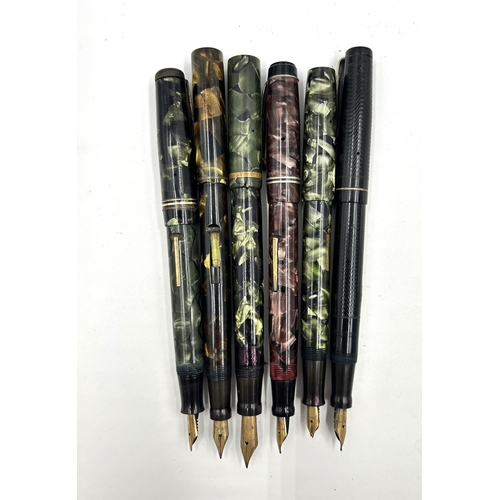 2276 - Six vintage fountain pens with 14ct gold nibs, one The De La Rue Pen, one Burnham No. 50, one The Un... 