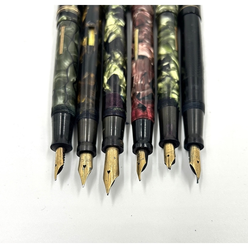 2276 - Six vintage fountain pens with 14ct gold nibs, one The De La Rue Pen, one Burnham No. 50, one The Un... 