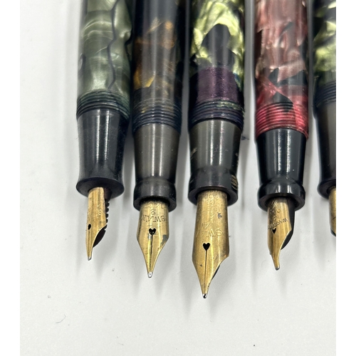 2276 - Six vintage fountain pens with 14ct gold nibs, one The De La Rue Pen, one Burnham No. 50, one The Un... 