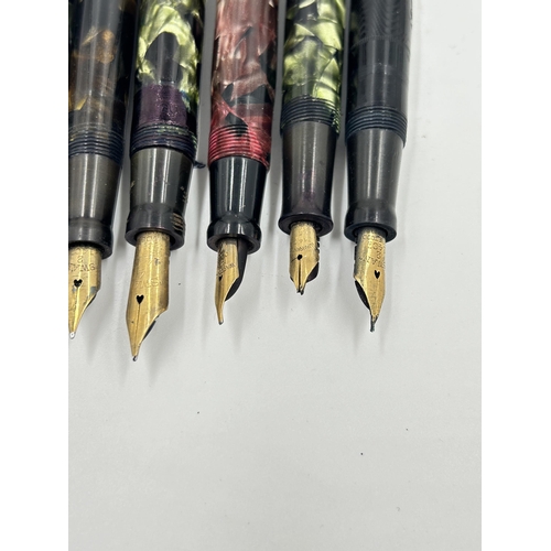 2276 - Six vintage fountain pens with 14ct gold nibs, one The De La Rue Pen, one Burnham No. 50, one The Un... 