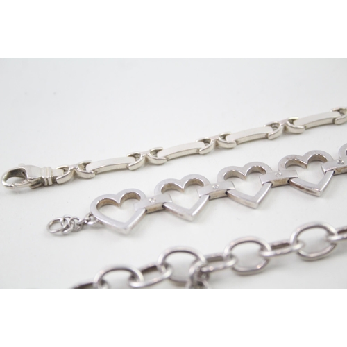 2099 - Three sterling silver bracelets to include diamond set heart shaped etc. - approx. gross weight 72g