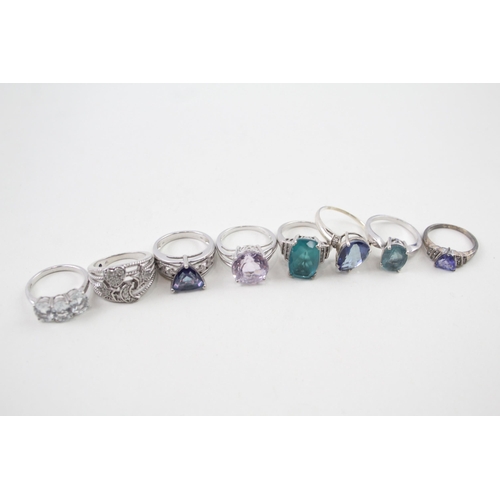 2101 - Eight .925 silver gemstone set rings to include diamond, iolite etc. - approx. gross weight 27g