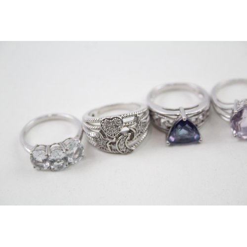 2101 - Eight .925 silver gemstone set rings to include diamond, iolite etc. - approx. gross weight 27g