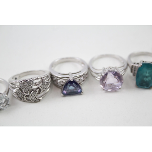 2101 - Eight .925 silver gemstone set rings to include diamond, iolite etc. - approx. gross weight 27g