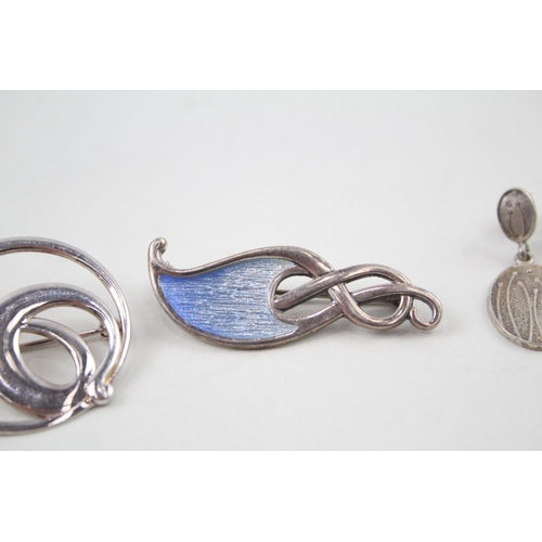 2109 - Three pieces of sterling silver jewellery, two Malcolm Gray for Ortak brooches and one pair of Ola G... 