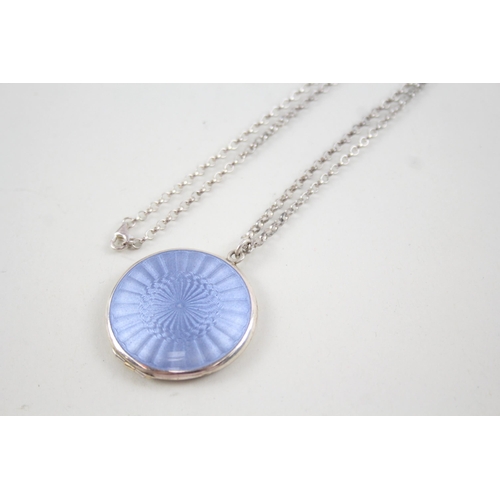 2112 - A .925 silver and guilloche enamel locket pendant necklace - approx. gross weight 23g