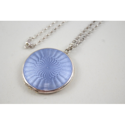 2112 - A .925 silver and guilloche enamel locket pendant necklace - approx. gross weight 23g